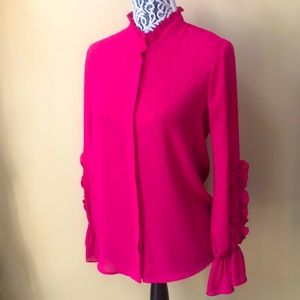 🍒3/30$.Zara Red Woman Long Sleeve Silk Shirt. Size XS